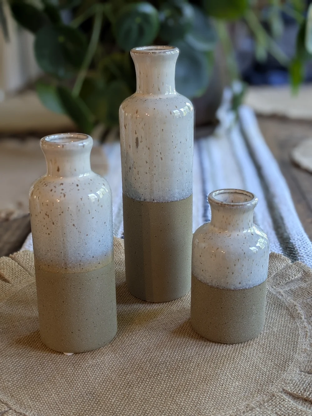 Ceramic Two-Tone Beige and White Decorative Vase Set - Unbranded